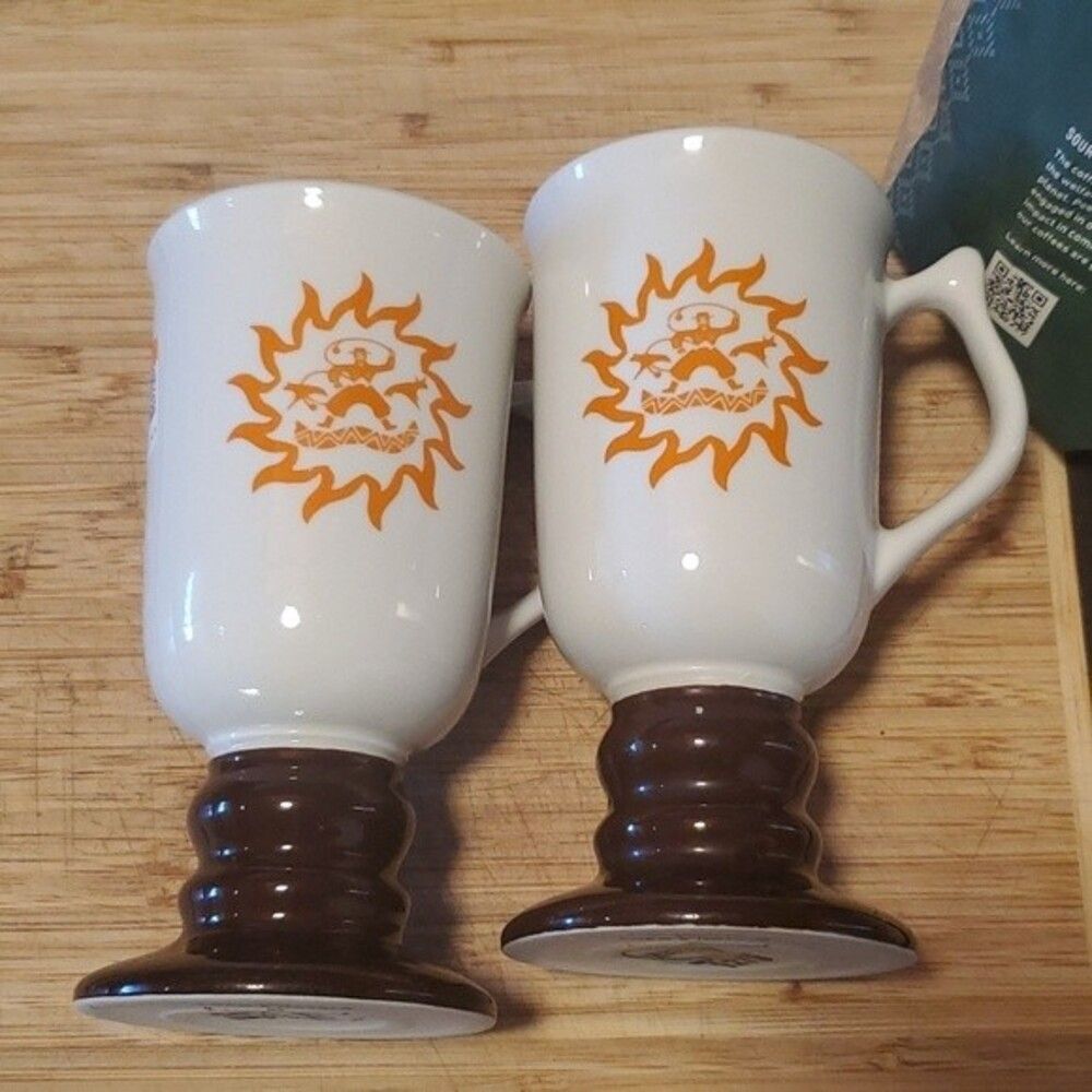 Vtg 1960s-70s HALL Restaurant Ware Mugs Loews Hotels Gaucho Logo Set/2 Pedestal